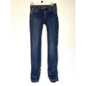 Women’s 27x32 Baby Phat Y2K Skinny Jeans Ruched Hem Cat Logo Pocket